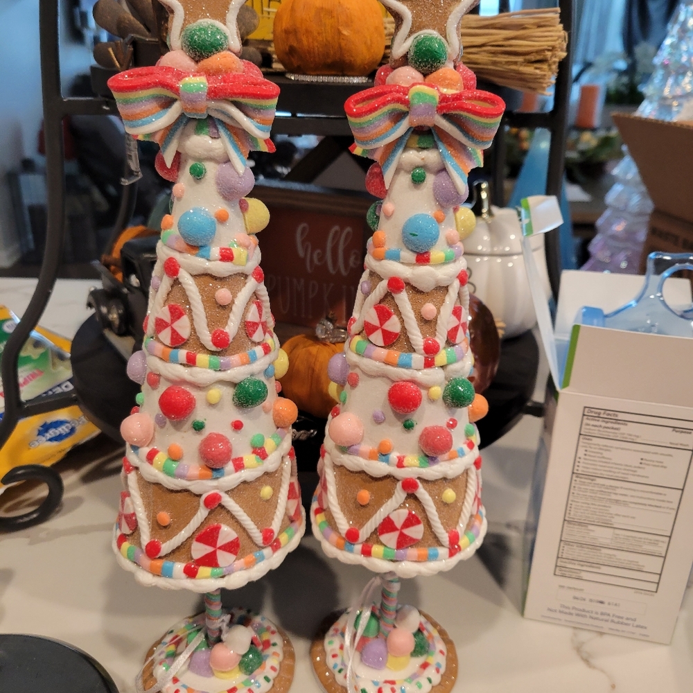 2 Gingerbread Candy Cane House Tree